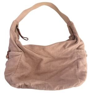 00s Fossil Canvas Leather Slouchy Hobo Shoulder Bag Tan Boho Western Cottage